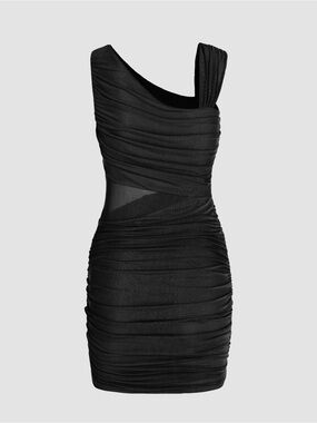 SOLID MESH ASYMMETRICAL NECK DRESS - Cider size XL (US 10)